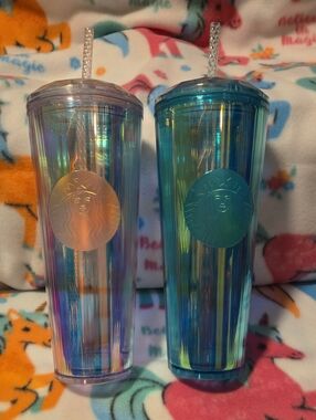 Starbucks Iridescent Blue & Pink Cold Cups with Straws
